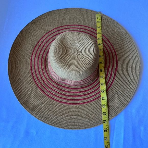 J. Crew Floppy Wide Brim Red Striped Straw Sun Beach Hat - Picture 4 of 7